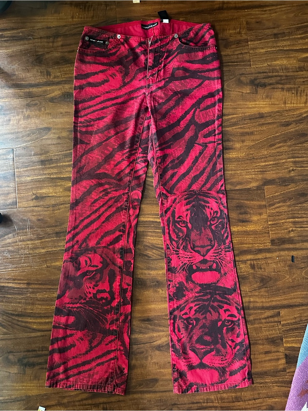 DKNY cotton Red and Black Tiger Print Jeans 2 / 3